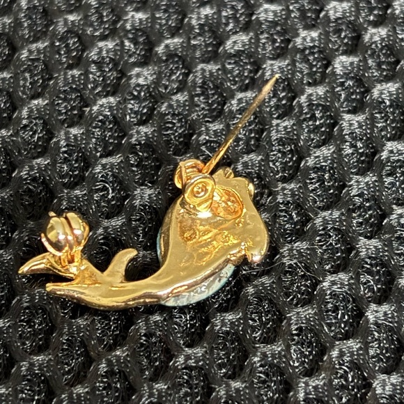 Vintage Gold Tone & Green Malachite Style Enamel Koi Fish Unisex Brooch Pin - Picture 4 of 6